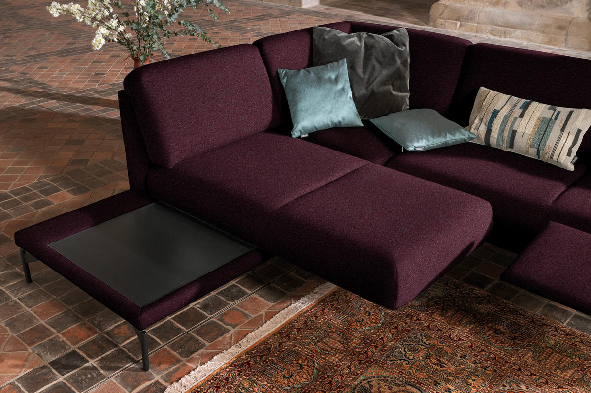 ECKSOFA in Flachgewebe, Struktur Dunkelrot  - Anthrazit/Dunkelrot, Design, Textil/Metall (230/254cm) - Johann Jakob