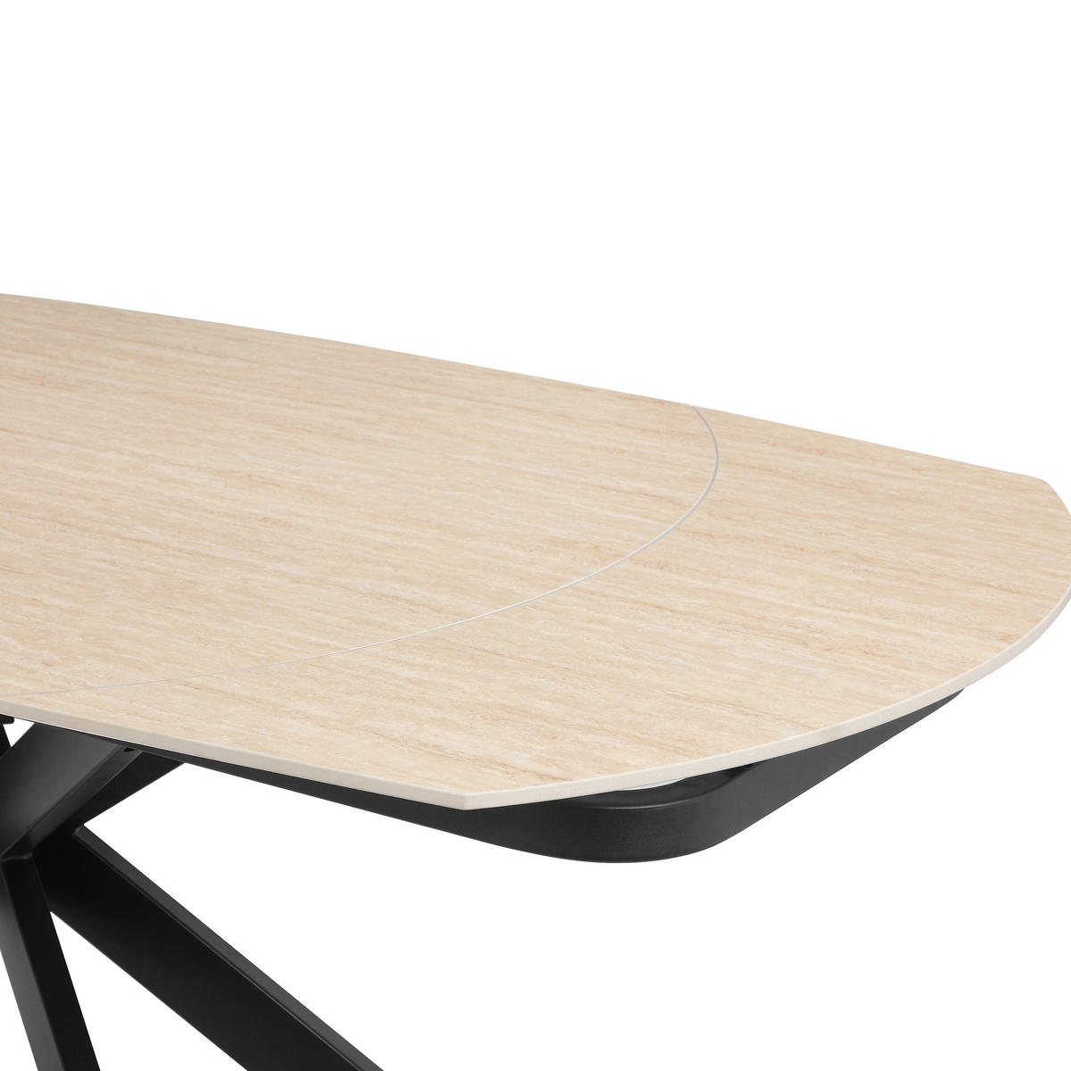 ESSTISCH 120-180/90/75.5-79 cm  Metall, Stein ausziehbar oval Schwarz, Beige  - Beige/Schwarz, MODERN, Stein/Metall (120-180/90/75.5-79cm) - P & B