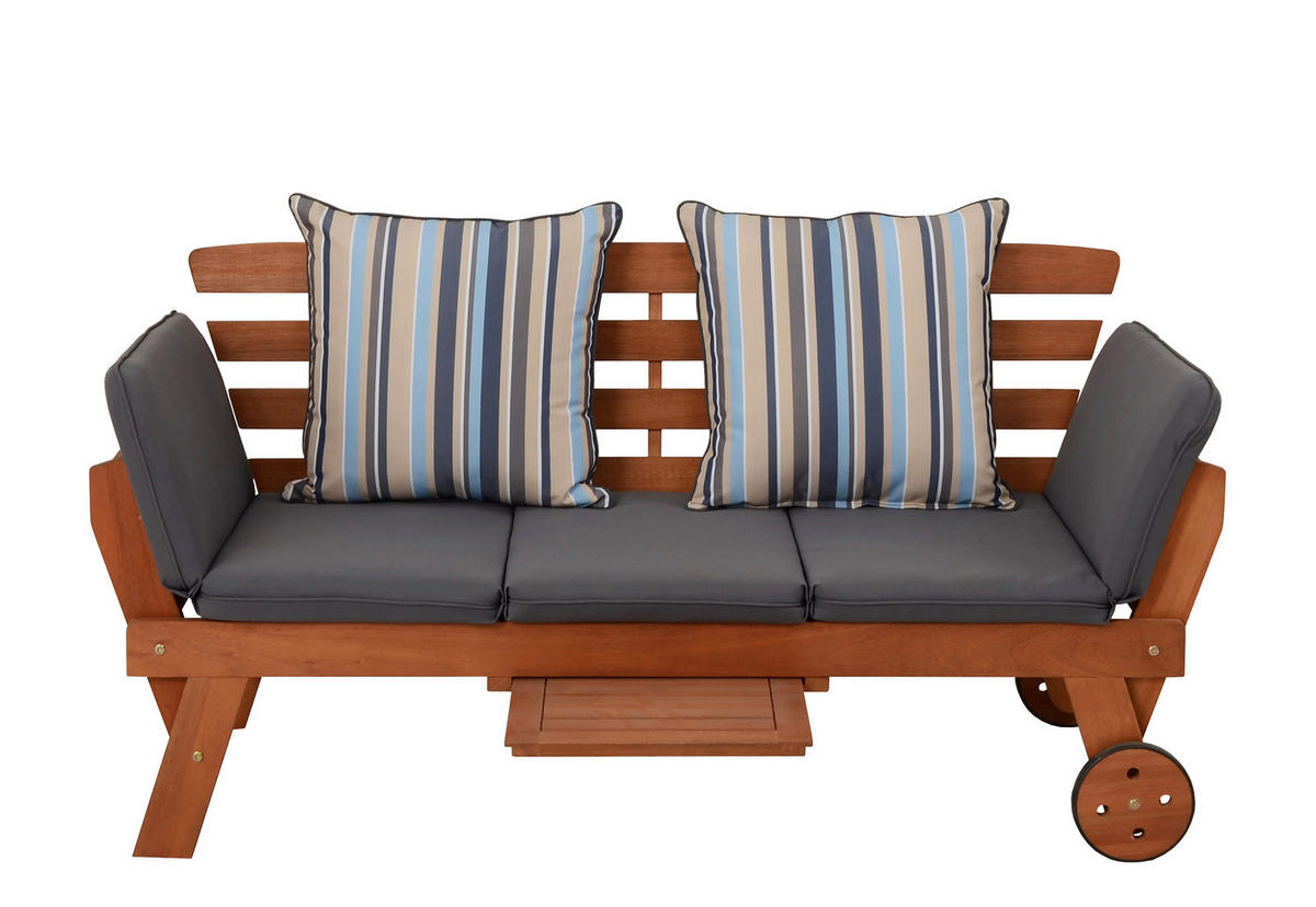 GARTENBANK 190/77,5/68 cm Eukalyptusholz   - Braun/Grau, Basics, Holz/Textil (190/77,5/68cm) - Gardenson