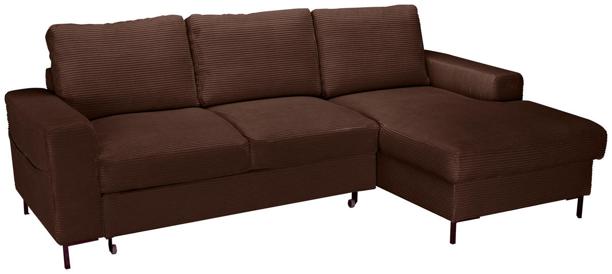 ECKSOFA Dunkelbraun Cord  - Dunkelbraun/Schwarz, KONVENTIONELL, Textil/Metall (240/150cm) - Carryhome