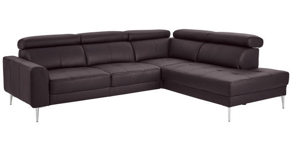 ECKSOFA in Echtleder Braun  - Chromfarben/Braun, Design, Leder/Metall (262/213cm) - Hom`in