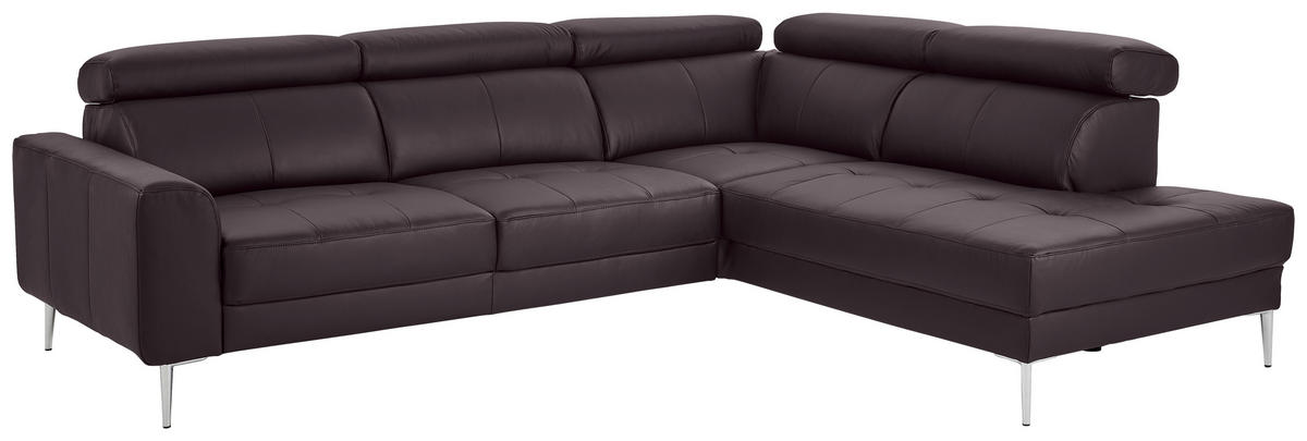 ECKSOFA in Echtleder Braun  - Chromfarben/Braun, Design, Leder/Metall (262/213cm) - Hom`in