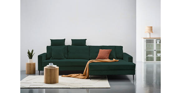 ECKSOFA Dunkelgrün Cord - Dunkelgrün/Schwarz, KONVENTIONELL, Textil/Metall (276/173cm) - Carryhome