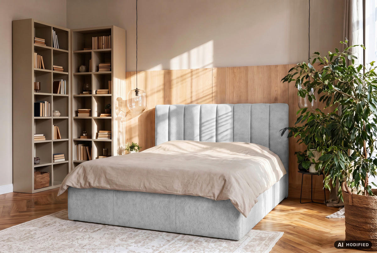 POLSTERBETT Matratze, Lattenrost, Bettkasten Hellgrau 140/200 cm  - Hellgrau, Trend, Holz/Textil (140/200cm) - Boxxx