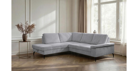 ECKSOFA Hellgrau Velours Bettkasten, Sitzvorzug  - Hellgrau/Schwarz, KONVENTIONELL, Textil/Metall (206/253cm) - Venda