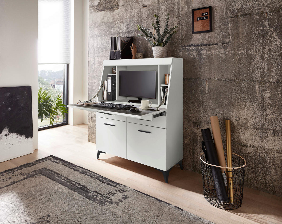 SEKRETÁŘ, 98/124/42 cm - bílá/černá, Trend, kompozitní dřevo/plast (98/124/42cm) - Carryhome