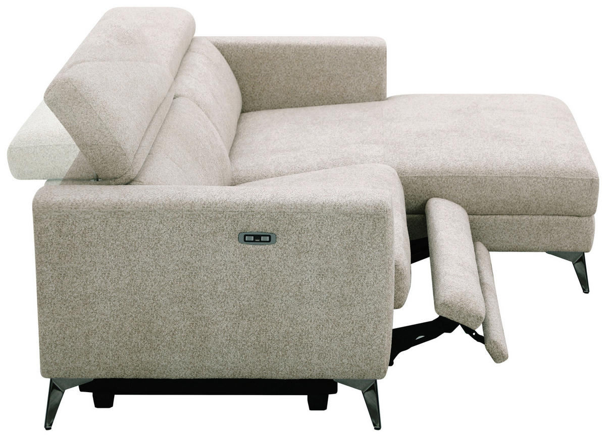 ECKSOFA Beigebraun Chenille  - Chromfarben/Beigebraun, Design, Textil/Metall (218/173cm) - Carryhome