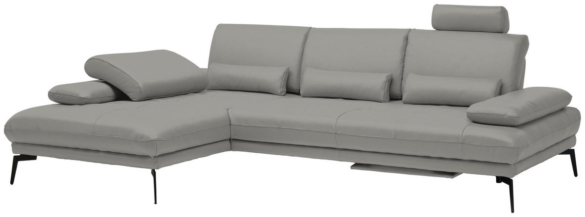 ECKSOFA Grau Echtleder  - Schwarz/Grau, Design, Leder/Metall (187/273cm) - Celina Home