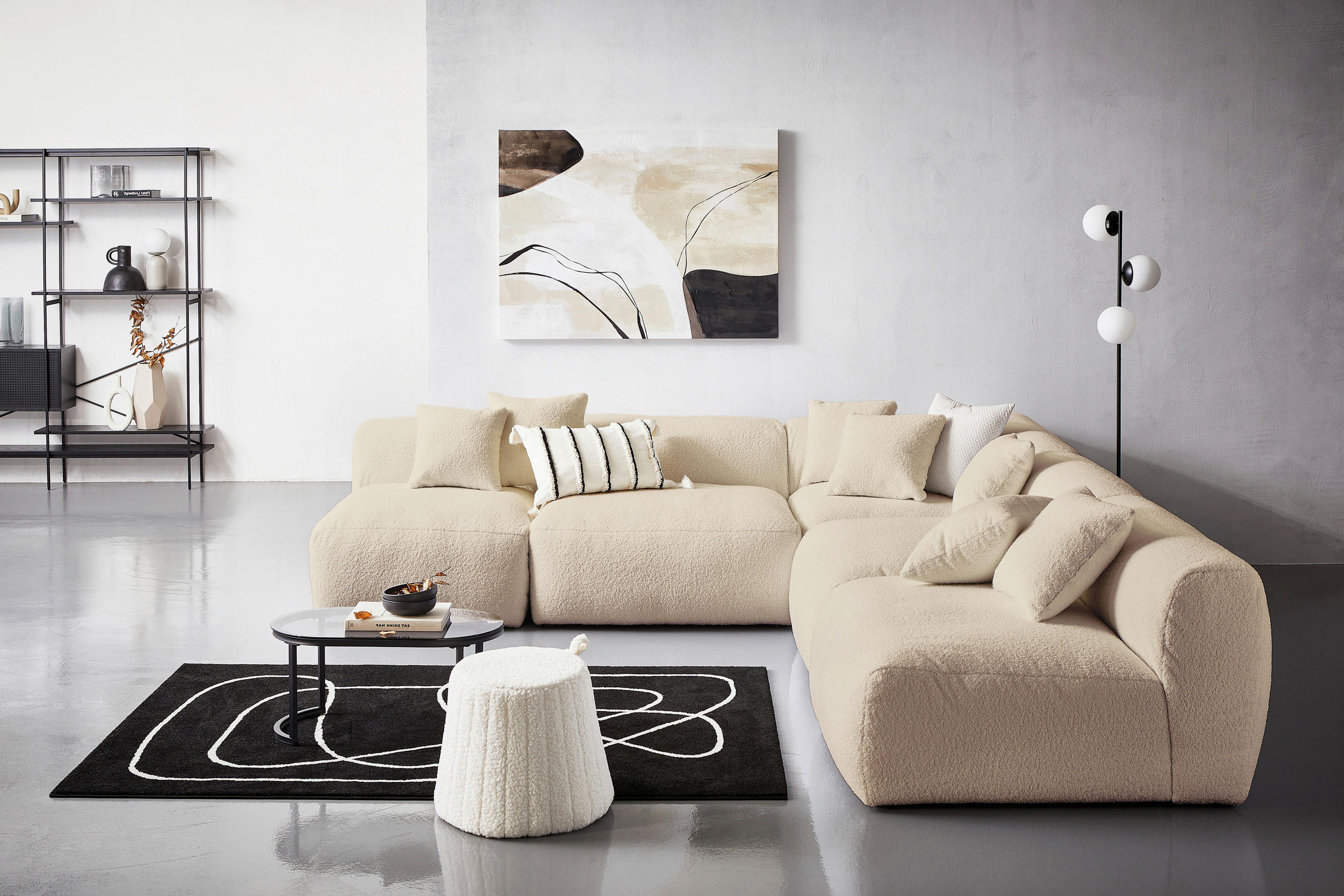 ECKSOFA in Flachgewebe, Teddystoff Beige - Beige, Trend, Textil (300/315cm) - Livetastic