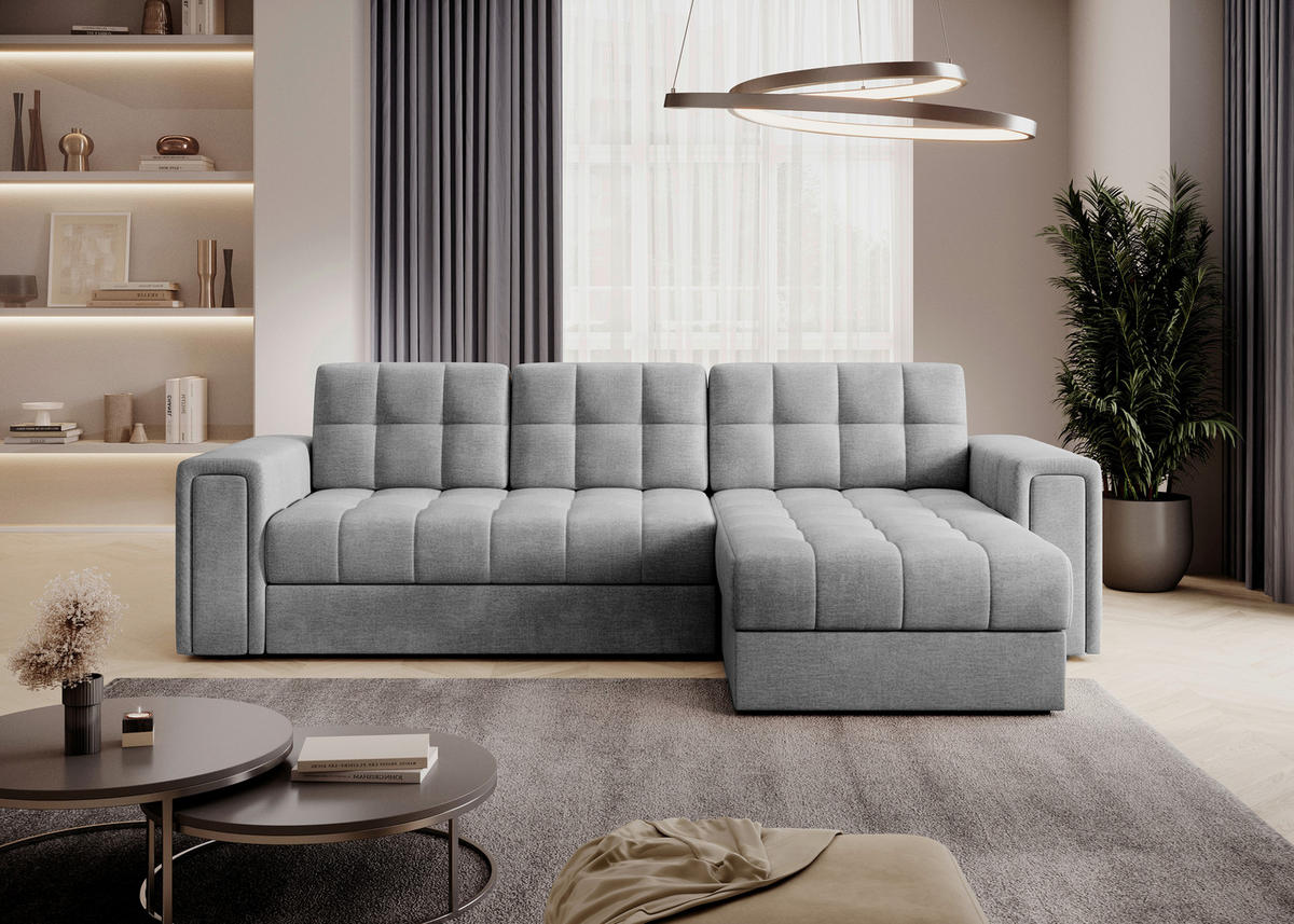 ECKSOFA Samt Hellgrau  - Hellgrau/Schwarz, Design, Kunststoff/Textil (260/150cm) - MID.YOU