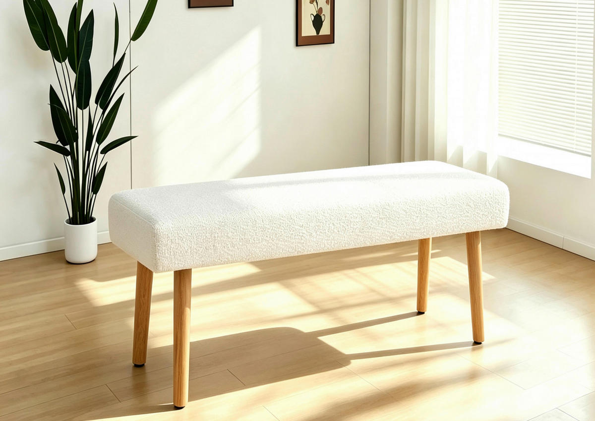 SITZBANK 98/42/40 cm Fleece Eichefarben, Beige Eiche massiv  - Eichefarben/Beige, KONVENTIONELL, Holz/Textil (98/42/40cm) - VanDerken