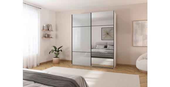 SCHWEBETÜRENSCHRANK 201/223/68 cm 2-türig Grau, Weiß - Schwarz/Weiß, KONVENTIONELL, Glas/Holzwerkstoff (201/223/68cm) - Novel