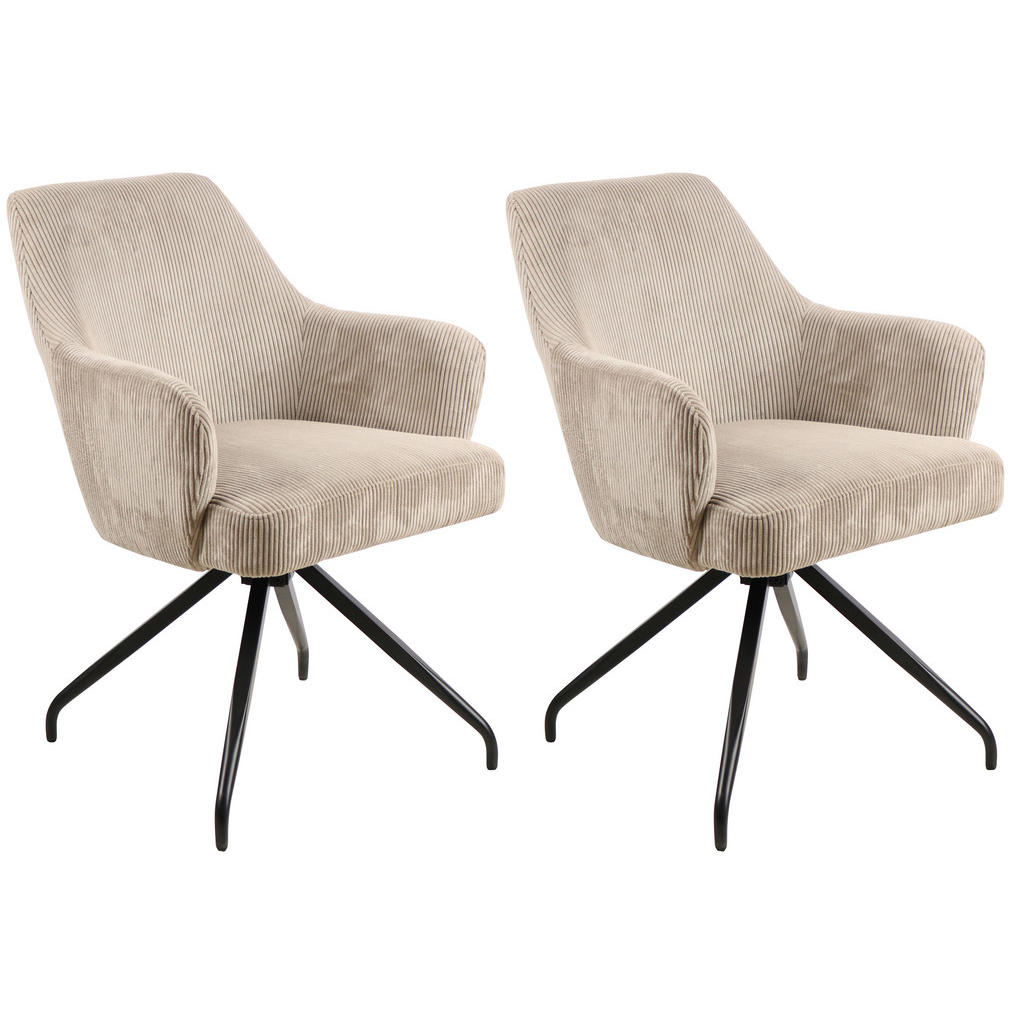 Armlehnstuhl-set 2er Jeanette Kord Beige-Beine: Holz Schwarz
