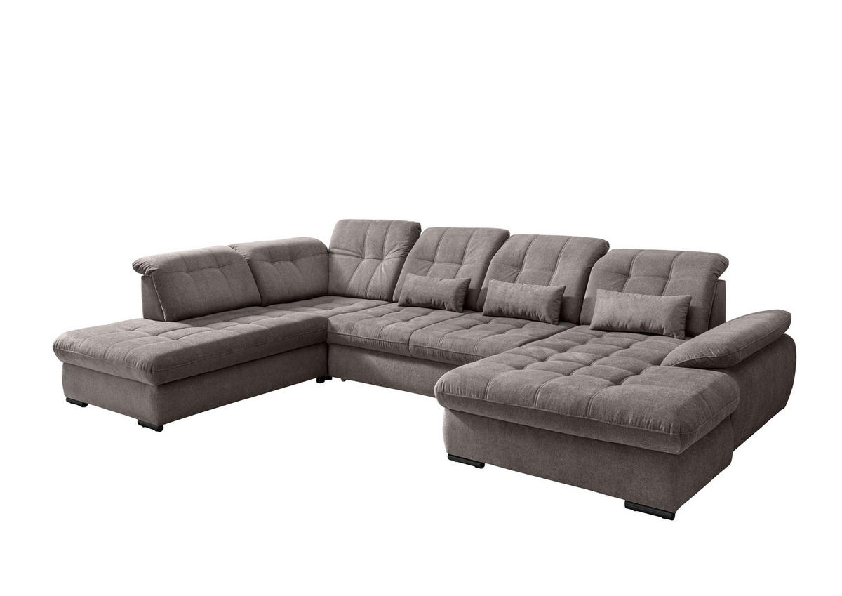 WOHNLANDSCHAFT Graubraun Chenille  - Graubraun/Schwarz, MODERN, Textil/Metall (252/387/184cm) - Livetastic