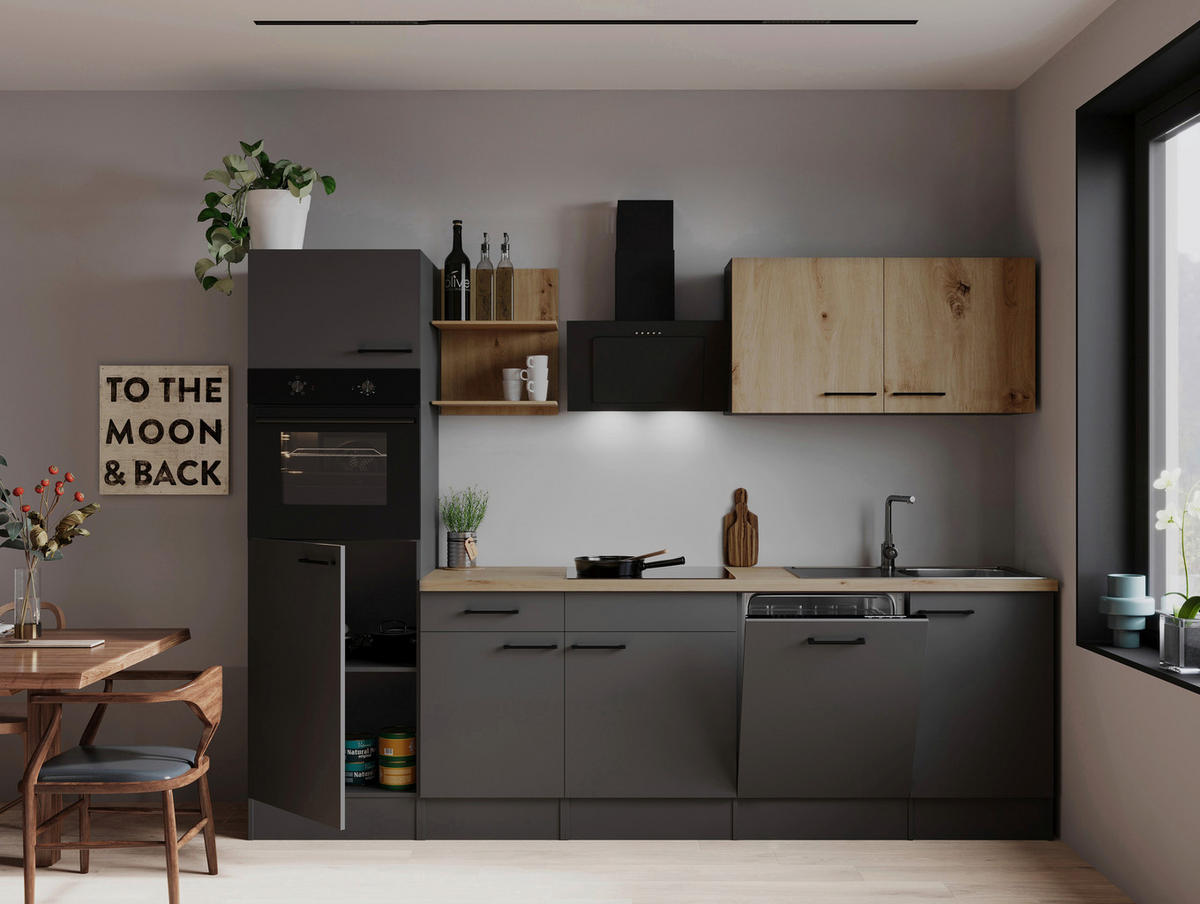 MODULKÖK 280 cm   i grå, ek Artisan  - grå/ek Artisan, Trend, metall/trämaterial (280cm) - Respekta