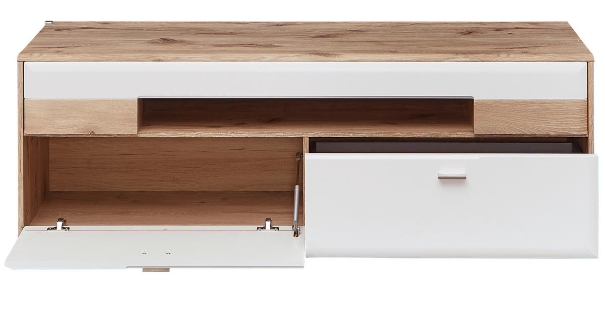 REGAL ZA DNEVNI BORAVAK bela, boja hrasta   - boja hrasta/boja nikla, Moderno, staklo/metal (350/204/50cm) - Hom`in