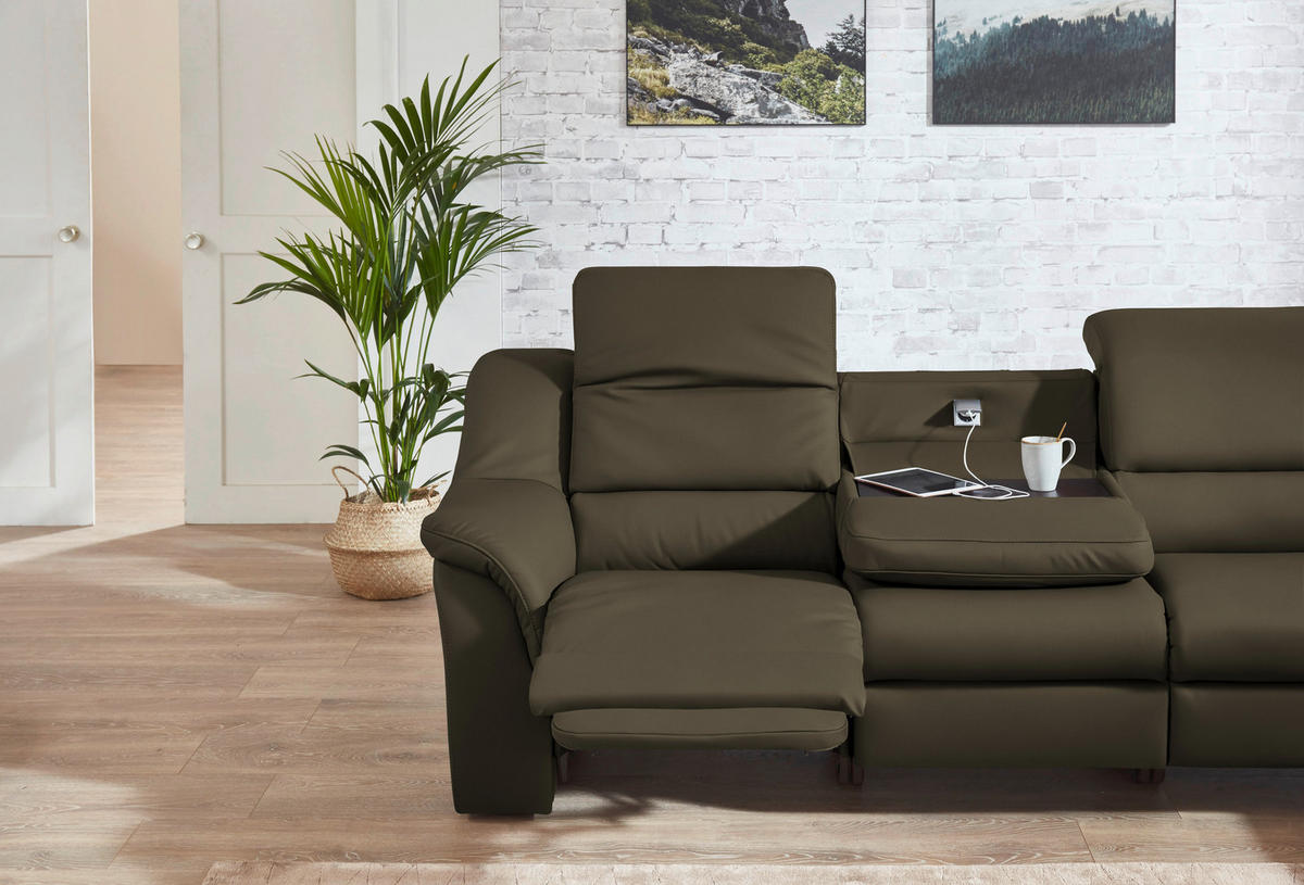 ECKSOFA  in Echtleder Olivgrün  324/260 cm  - Chromfarben/Olivgrün, KONVENTIONELL, Leder/Kunststoff (324/260cm) - Cantus