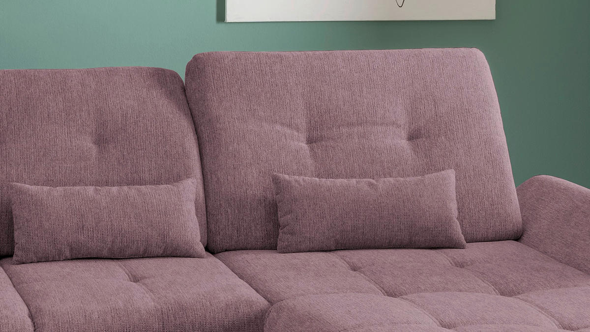 WOHNLANDSCHAFT Brombeere Chenille  - Chromfarben/Brombeere, Design, Textil/Metall (254/376/195cm) - Livetastic