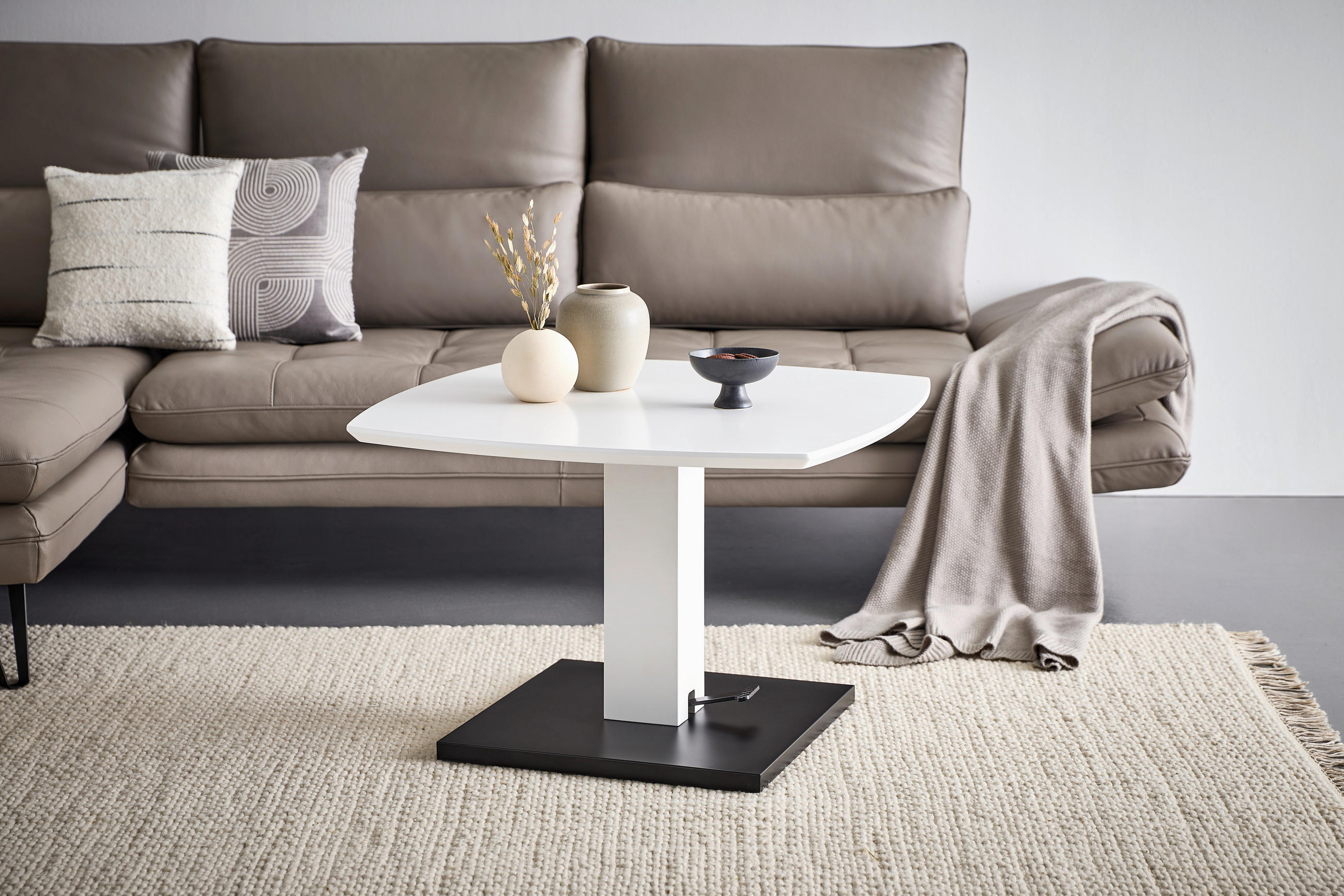 KONFERENČNÍ STOLEK, černá, bílá, kov, kompozitní dřevo, 80/80/47-66 cm - bílá/černá, Design, kov/kompozitní dřevo (80/80/47-66cm) - Novel