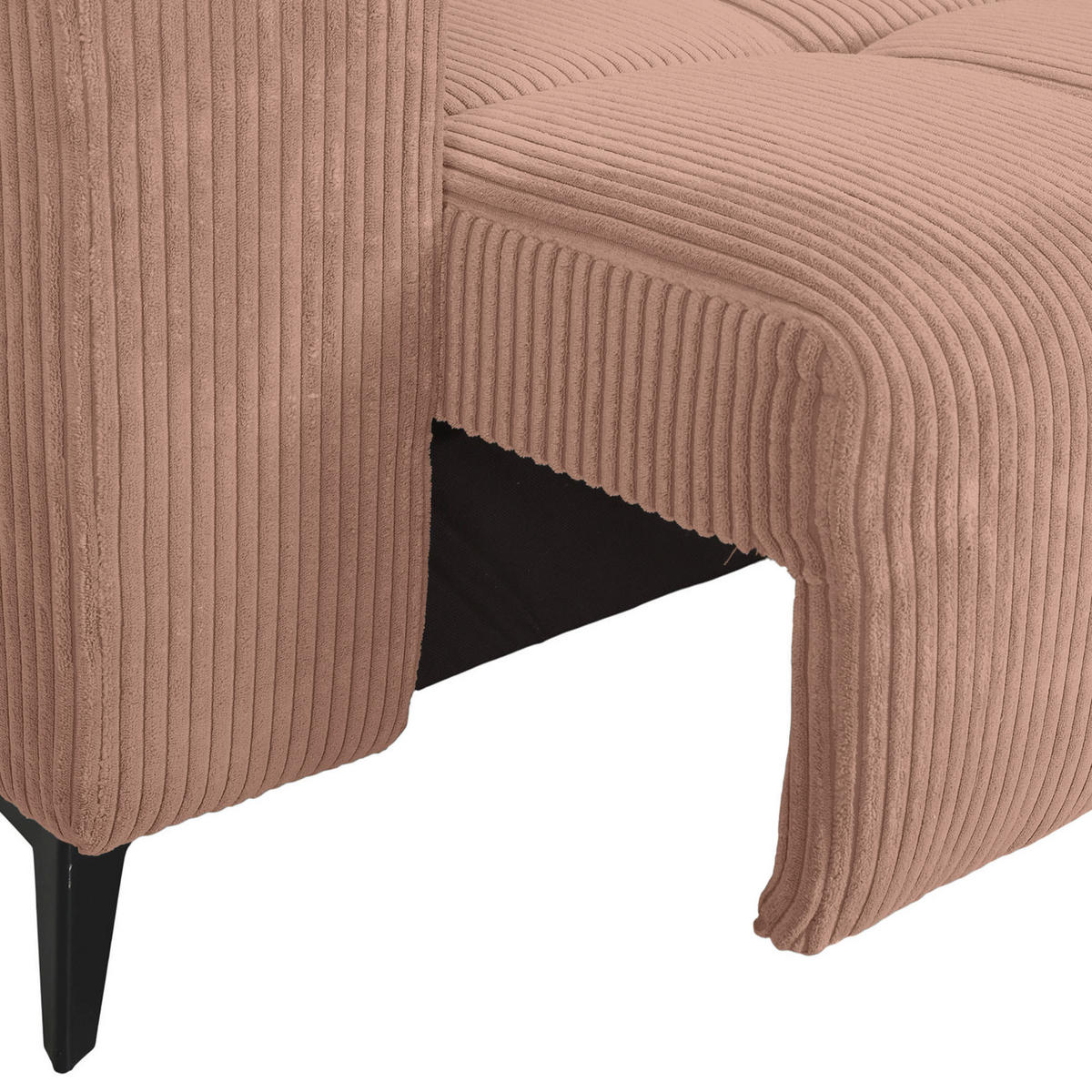ECKSOFA Altrosa Cord Rücken echt, Kopfteilverstellung, Sitzvorzug  - Schwarz/Altrosa, KONVENTIONELL, Textil/Metall (257/170cm) - Carryhome