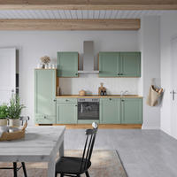 KÜCHENBLOCK 300 cm   in Eichefarben, Schilfgrün  - Schilfgrün/Eichefarben, MODERN, Holzwerkstoff/Metall (300cm) - Nobilia