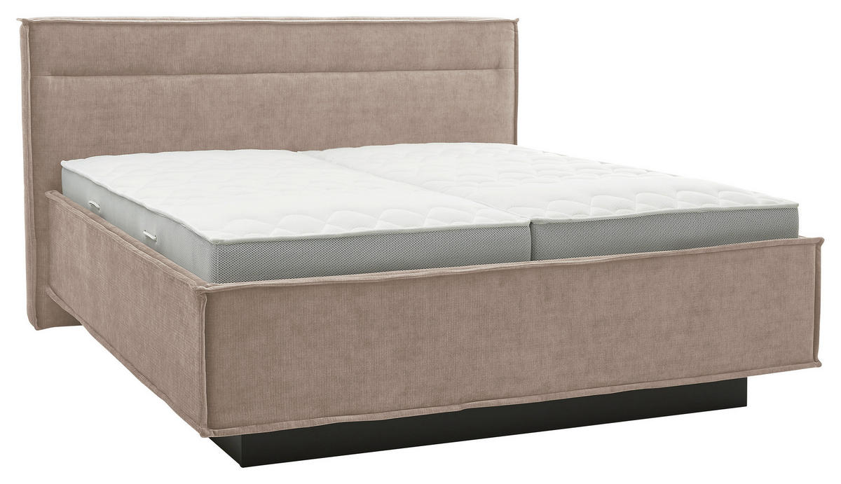 POLSTERBETT 180/200 cm,  in Hellbraun, gepolstertes Kopfteil, Bettkasten, Lattenroste, Matratzen, H2 + H3 = mittel + fest  - Hellbraun/Weiß, Design, Textil (180/200cm) - Musterring