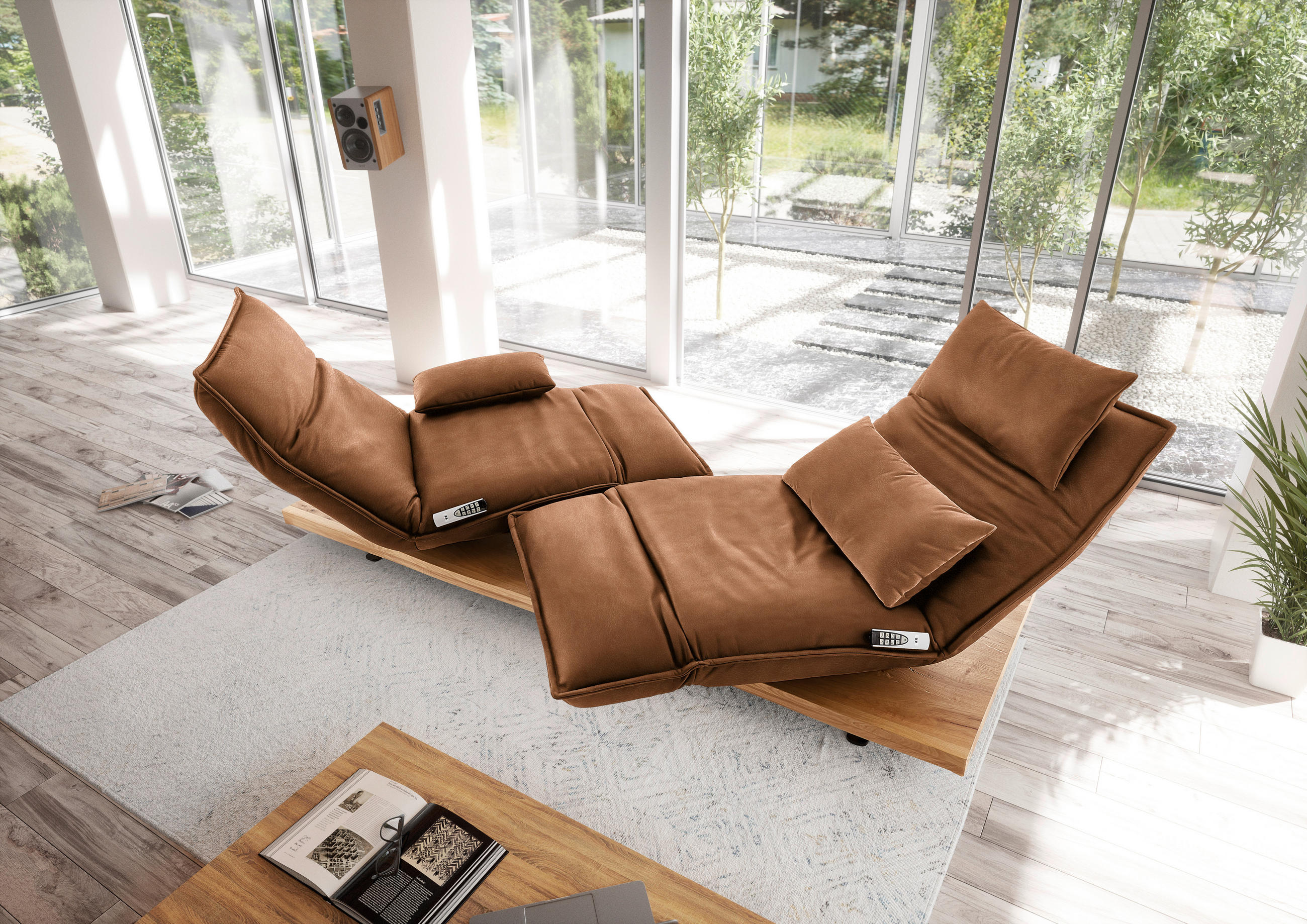 2-SITZER-SOFA in Echtleder Hellbraun  - Hellbraun/Eichefarben, Natur, Leder/Holz (240/63/115cm) - Koinor