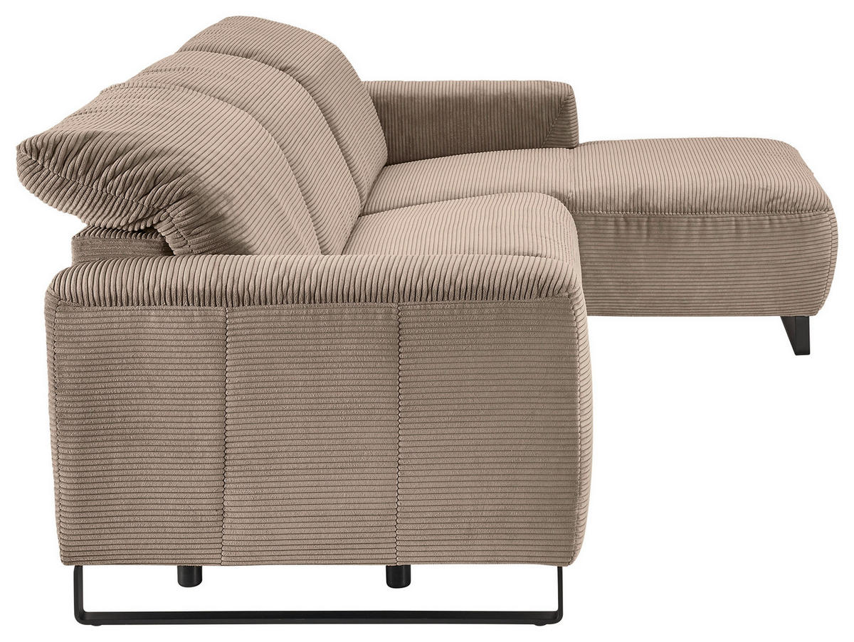 ECKSOFA in Cord Taupe  - Taupe/Schwarz, Konventionell, Textil/Metall (266/180cm) - Hom`in