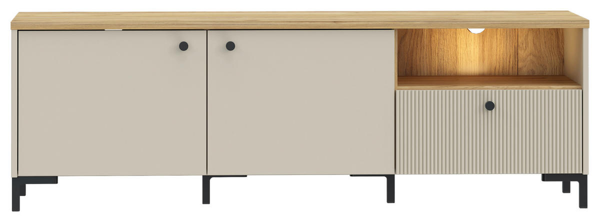 TV-ELEMENT barve hrasta, peščene barve  - črna/barve hrasta, Moderno, kovina/umetna masa (152,8/50,2/41,9cm) - Hom`in