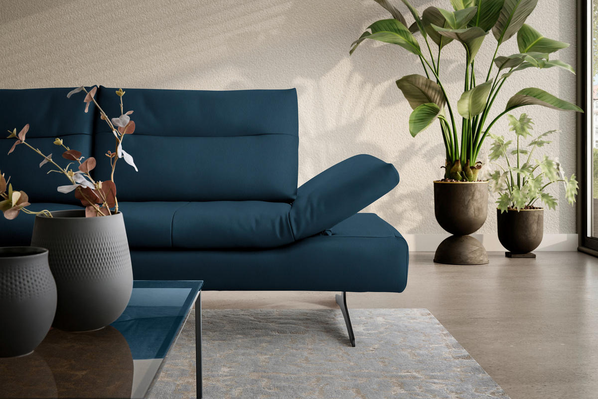 ECKSOFA  in Echtleder Blau  158/342 cm  - Blau/Schwarz, MODERN, Leder/Metall (158/342cm) - Chilliano