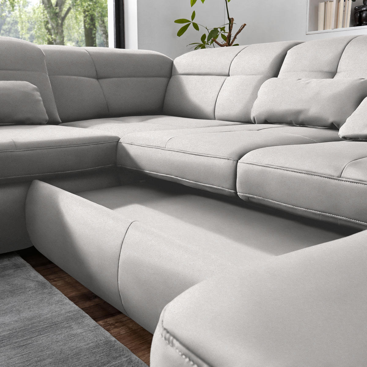 WOHNLANDSCHAFT  in Mikrofaser Silberfarben  - Chromfarben/Silberfarben, Design, Holzwerkstoff/Textil (260/371/195cm) - Beldomo Style