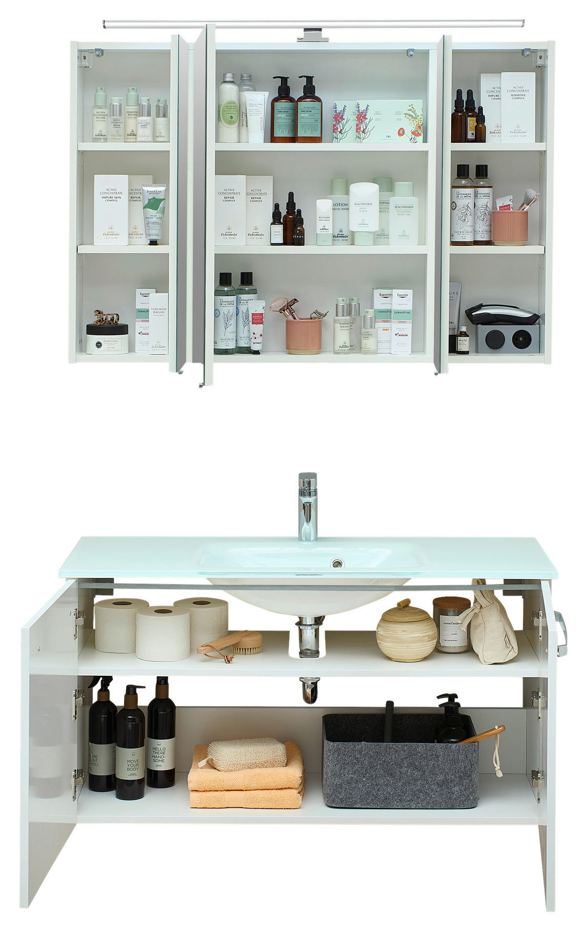 BADEZIMMER 3-teilig  in 105 cm  - Chromfarben/Weiß, KONVENTIONELL, Glas/Holzwerkstoff (105cm) - Xora