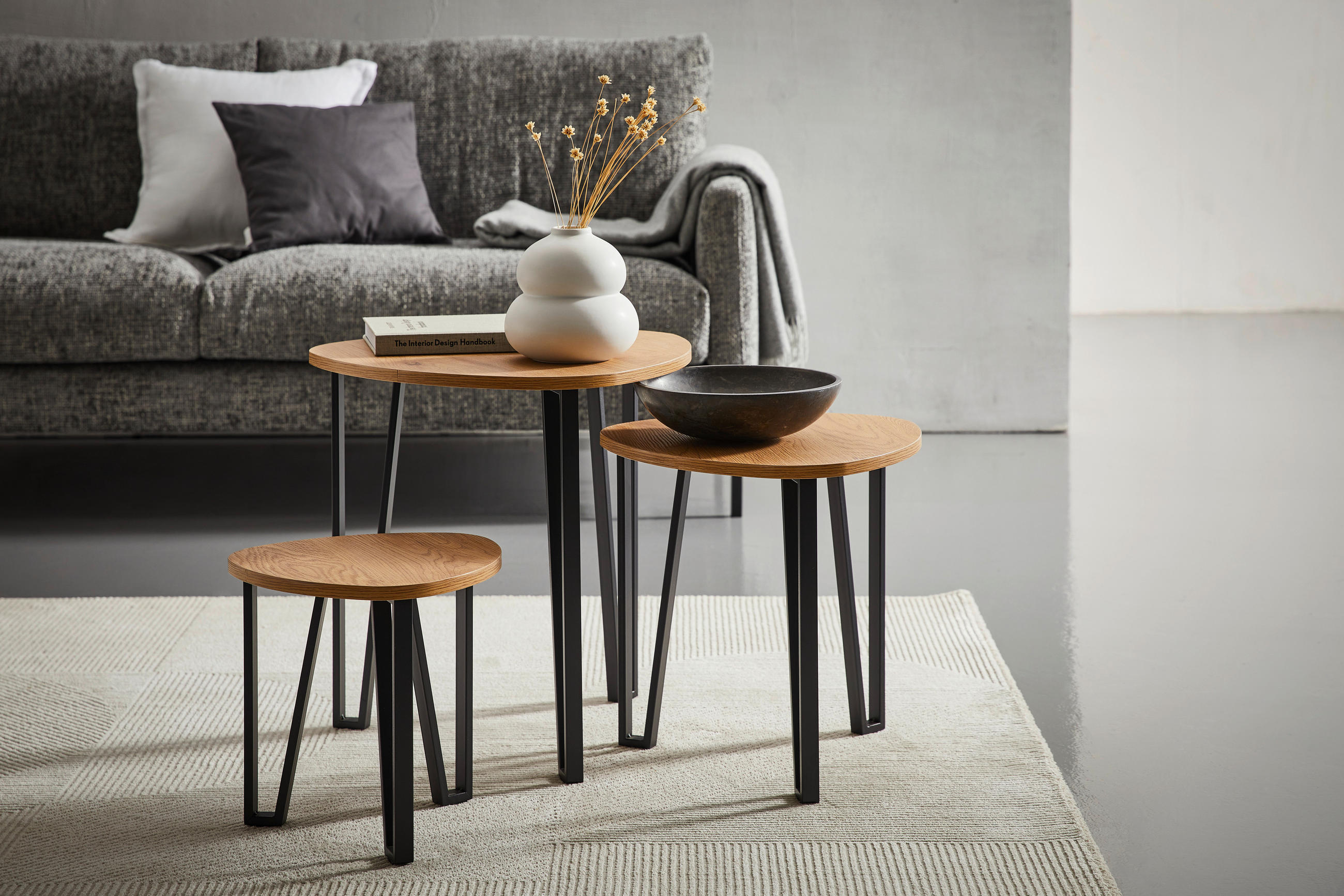 SET MIZIC, črna, barve hrasta  - črna/barve hrasta, Design, kovina/leseni material - P & B