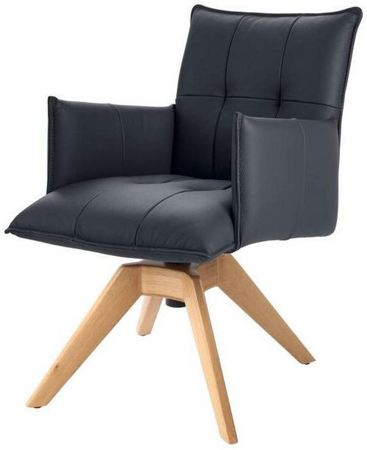ARMLEHNSTUHL  in Echtleder pigmentiert  - Eichefarben/Dunkelblau, Design, Leder/Holz (86/57/65cm) - Valnatura