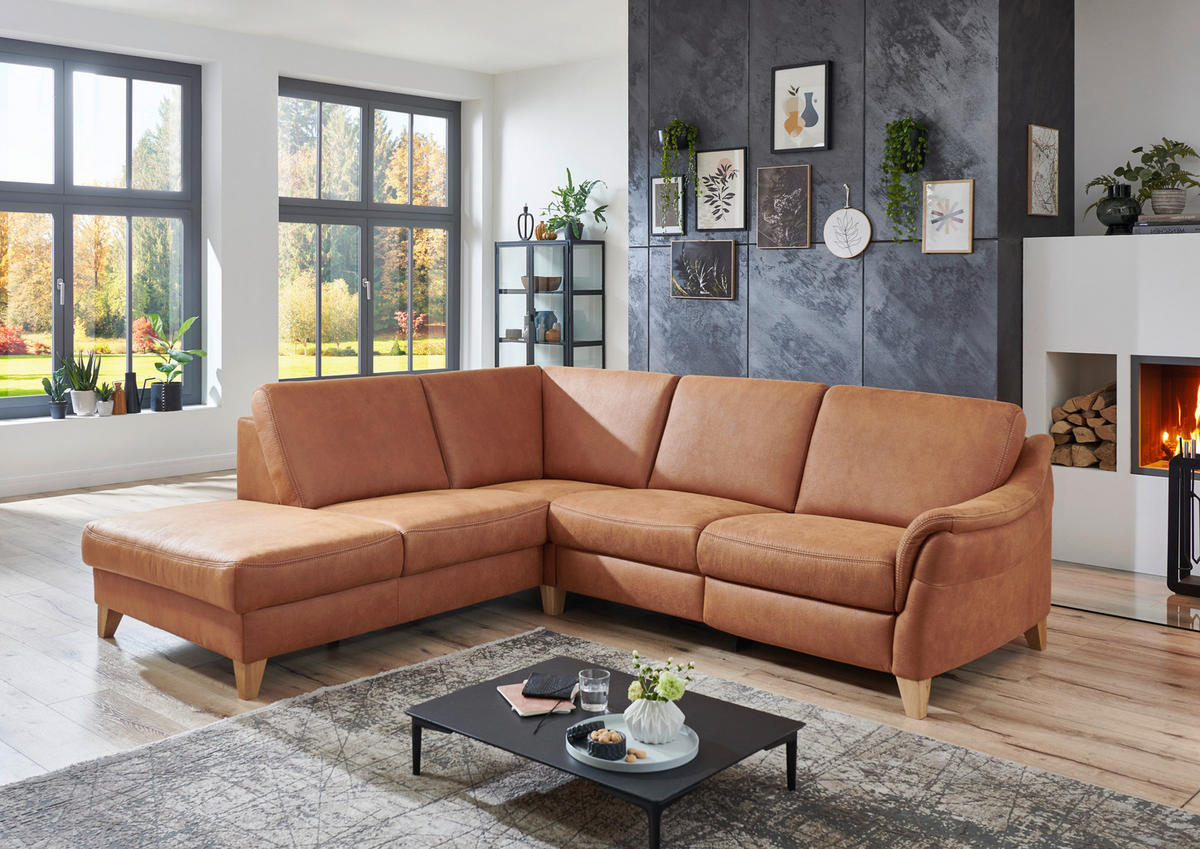 ECKSOFA in Flachgewebe Braun  225/255 cm  - Wildeiche/Braun, Natur, Holz/Textil (225/255cm) - Voleo