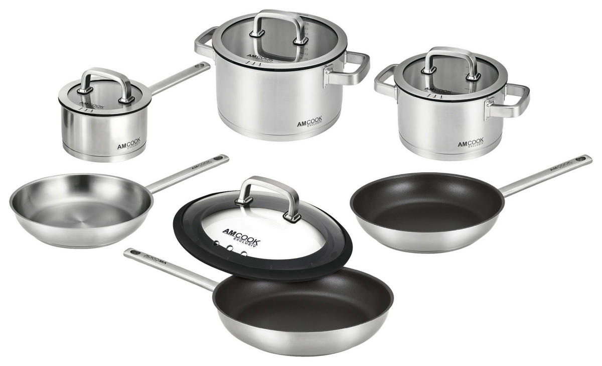 KOCHTOPFSET SENNA S10 PLUS 10-teilig  - Edelstahlfarben, Basics, Glas/Metall - Am Cook