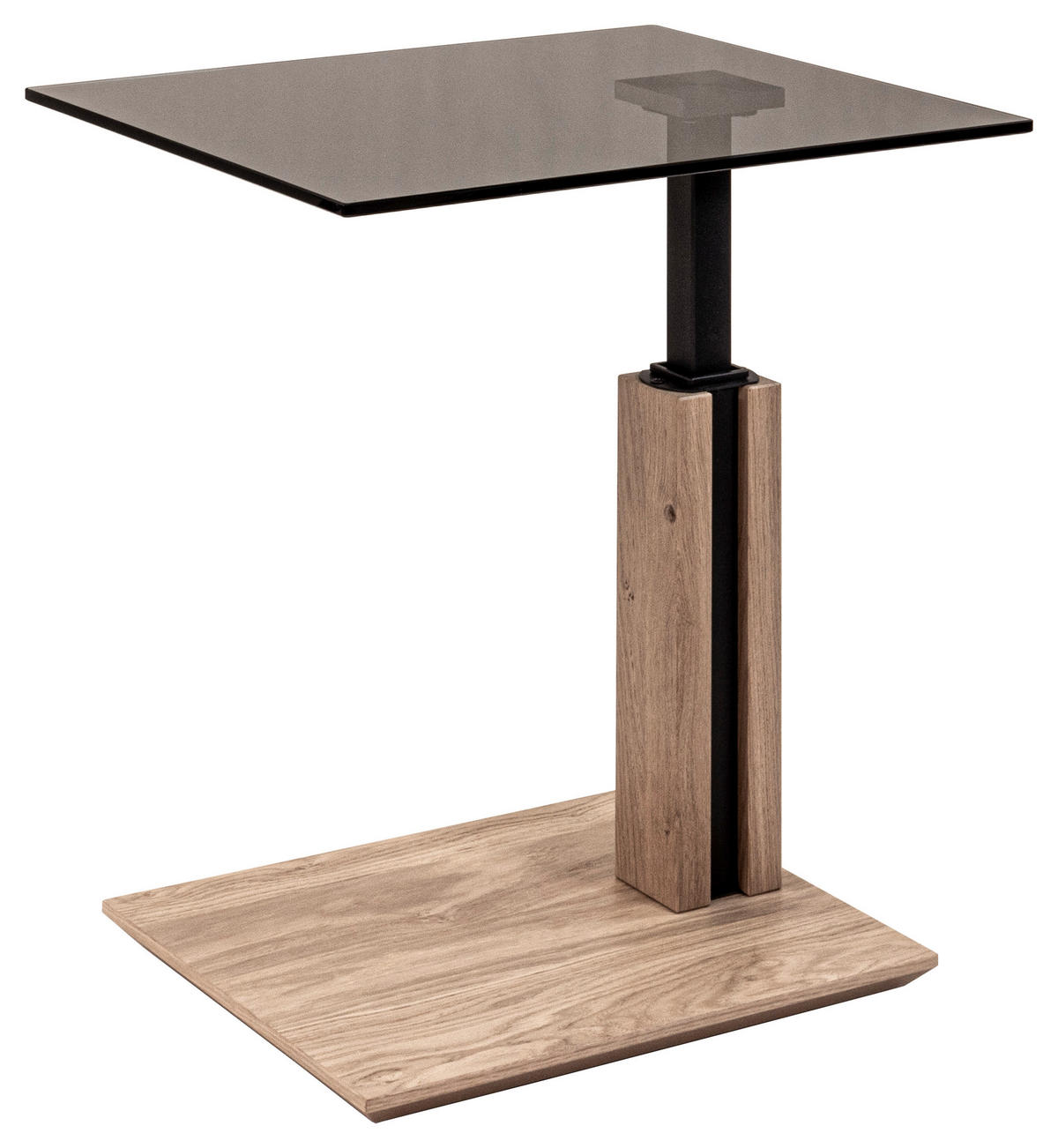 BEISTELLTISCH 55/47/47-65 cm Wildeiche furniert Grau, Wildeiche rechteckig  - Wildeiche/Grau, Design, Glas/Holz (55/47/47-65cm) - Venda