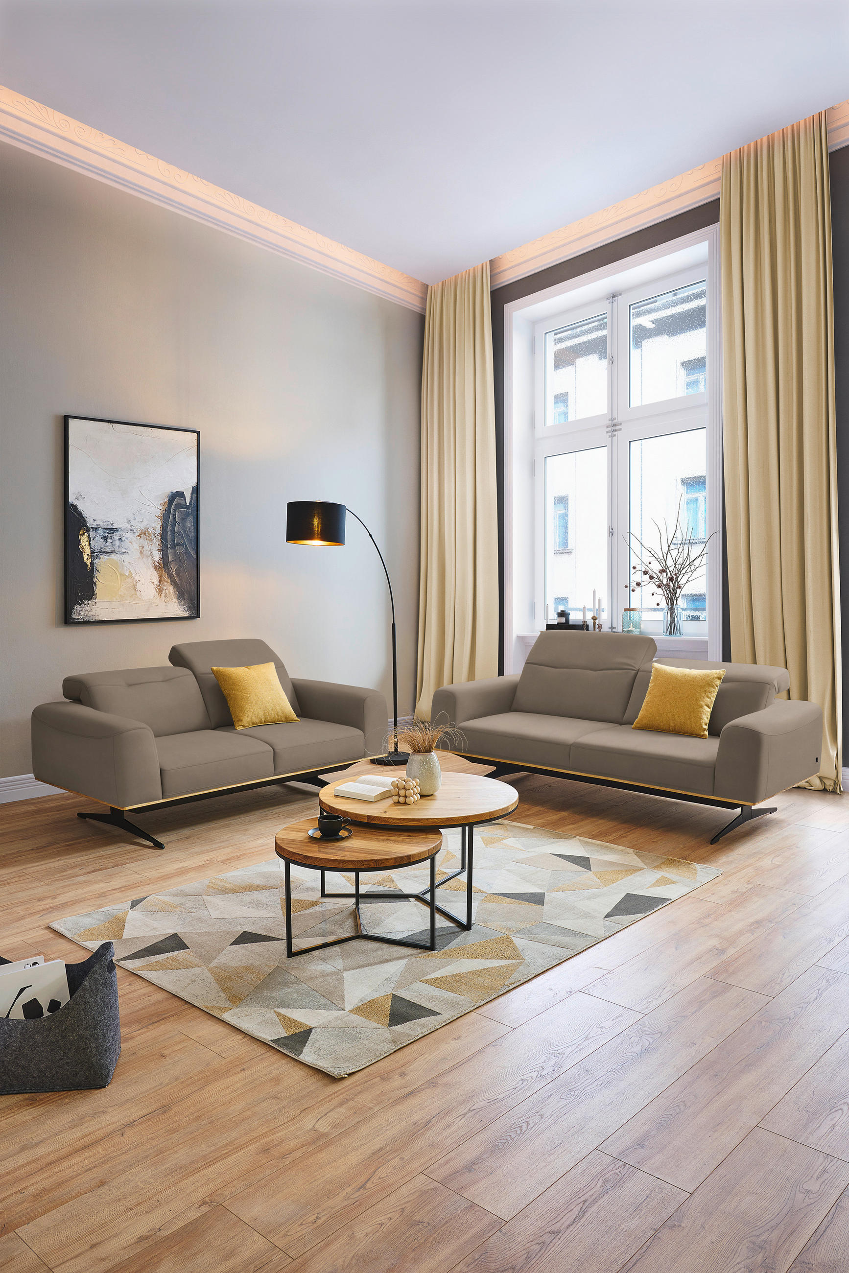 3-SITZER-SOFA in Leder Hellbraun  - Hellbraun/Schwarz, Design, Leder/Holz (205/76-97/102cm) - Novel