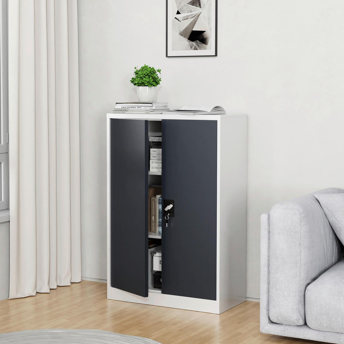 IRATTARTÓ SZEKRÉNY - antracit/fehér, Konventionell, fém (80/120/40cm) - MID.YOU