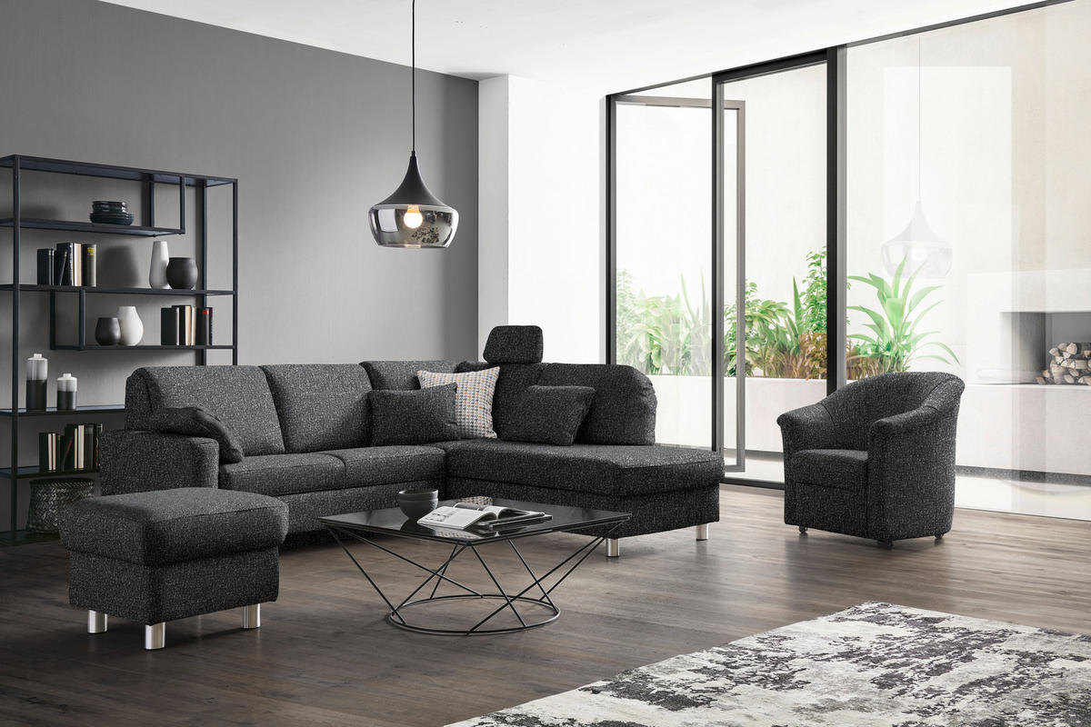 ECKSOFA  in Mikrovelours Anthrazit  227/208 cm  - Anthrazit/Alufarben, KONVENTIONELL, Textil/Metall (227/208cm) - Sedda