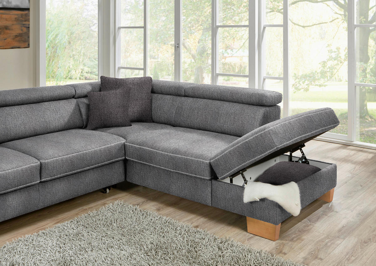ECKSOFA in Mikrofaser Grau  226/273 cm  - Eichefarben/Beige, Natur, Holz/Textil (226/273cm) - Beldomo System