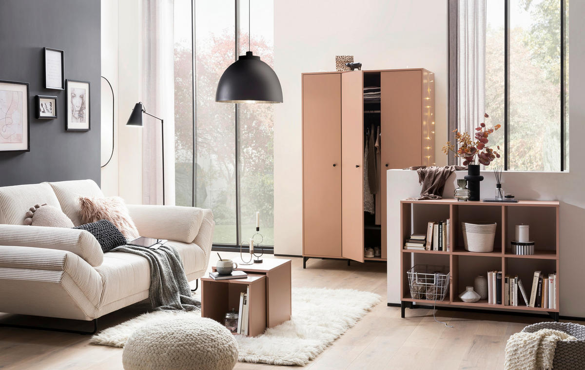 SCHLAFSOFA in Cord, Mikrofaser Creme  - Creme/Schwarz, Design, Textil/Metall (210/95/97cm) - MID.YOU
