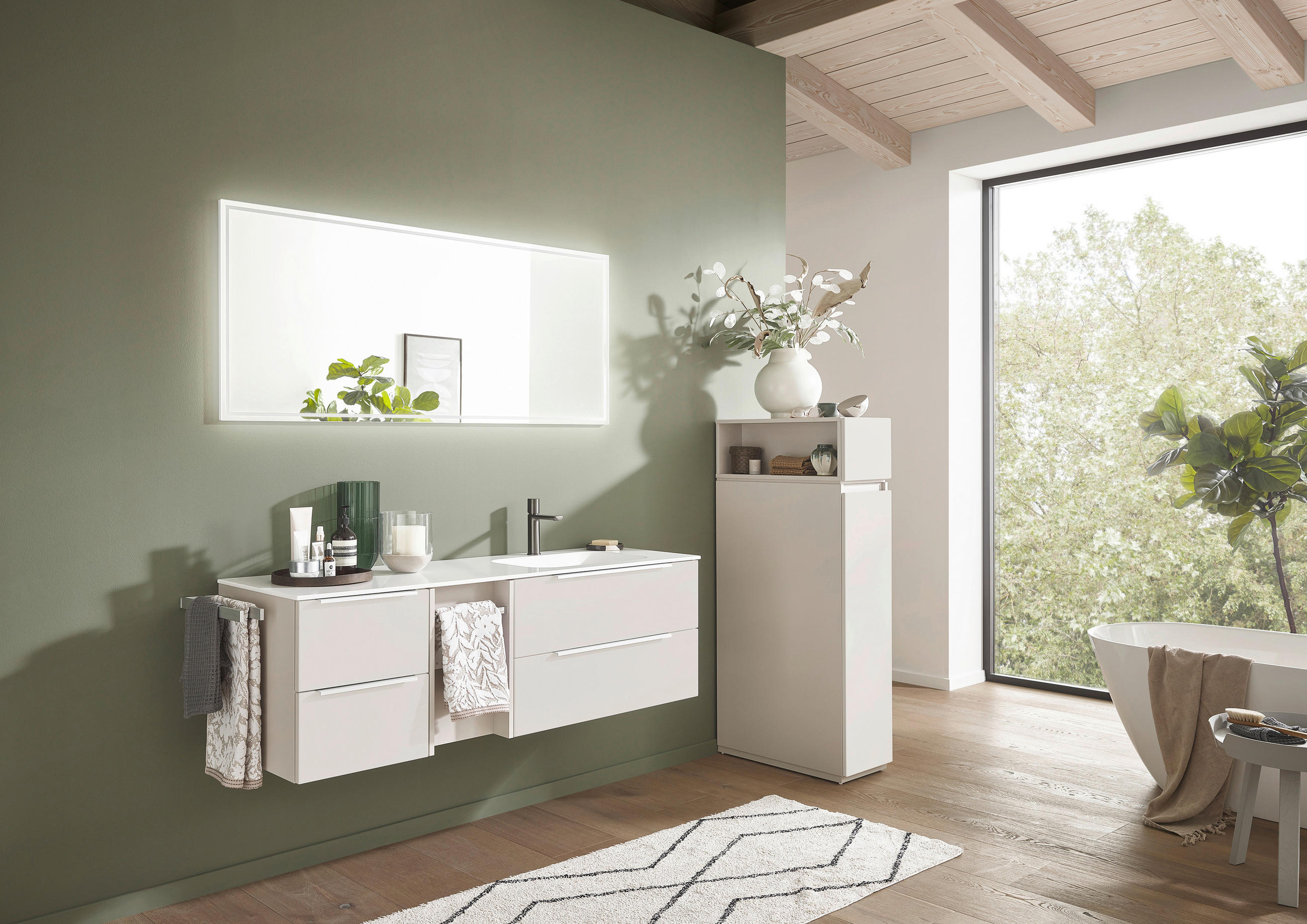 BADEZIMMER 150,8 cm  - Kaschmir/Weiss, Natur, Holzwerkstoff/Stein (150,8cm) - Novel