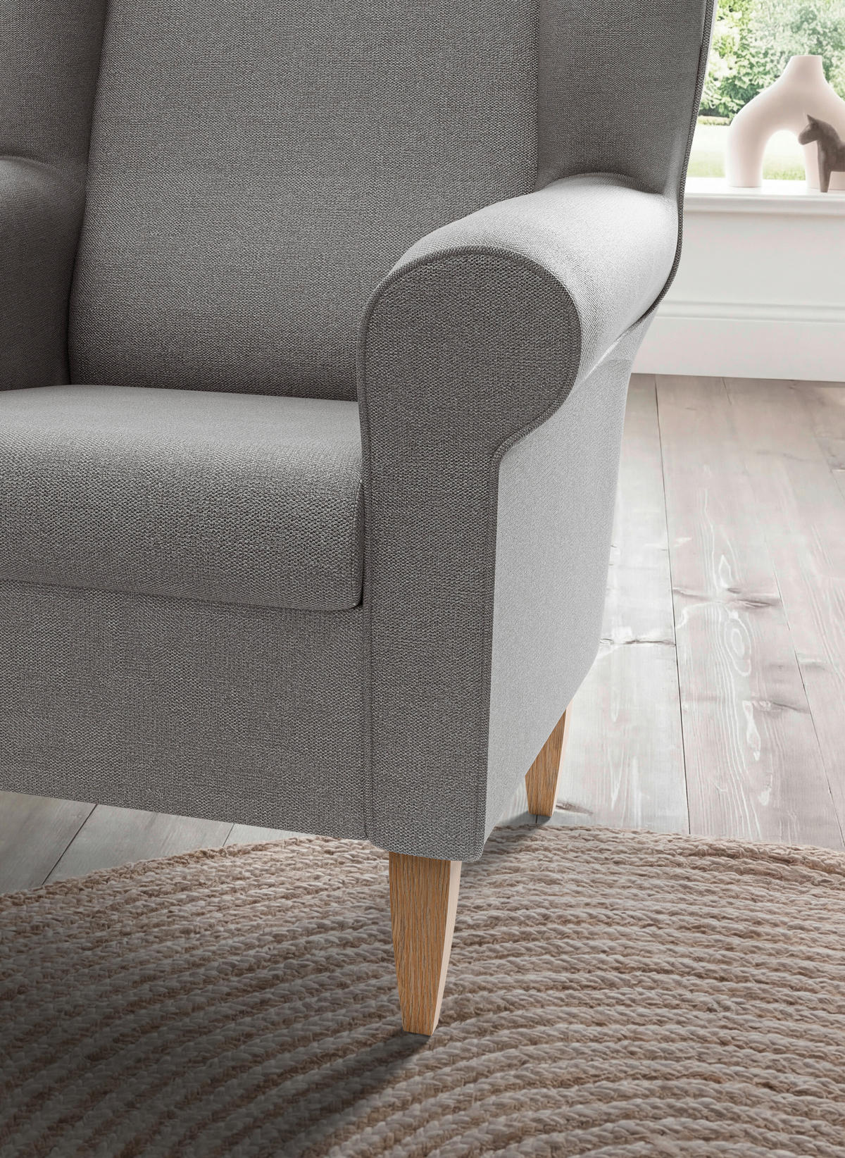 OHRENSESSEL ASINO Struktur Grau  - Naturfarben/Grau, KONVENTIONELL, Holz/Textil (80/102/86cm) - Livetastic