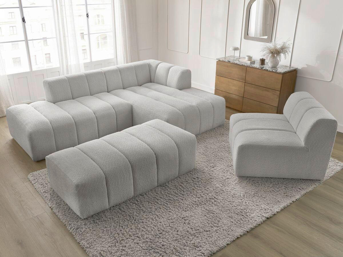 ECKSOFA Ottomane rechts  ANNECY Hellgrau Bouclé  - Hellgrau/Schwarz, MODERN, Kunststoff/Textil (262/170cm)
