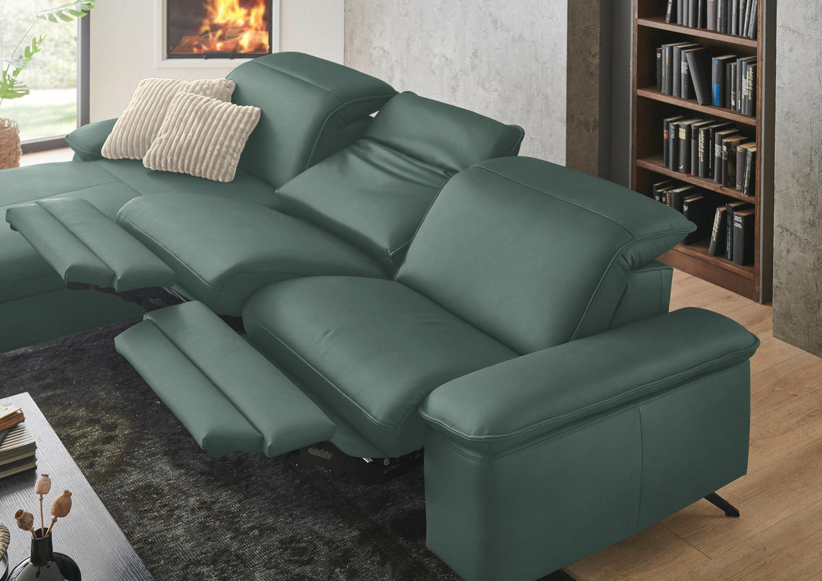 ECKSOFA  Echtleder Opal  - Opal/Schwarz, Design, Leder/Metall (169/307cm) - Beldomo Premium
