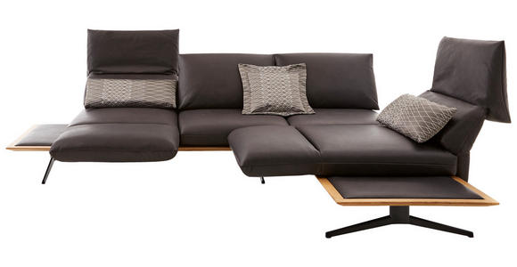 ECKSOFA Braun Echtleder  - Schwarz/Braun, Design, Leder/Holz (282/205cm) - Dieter Knoll