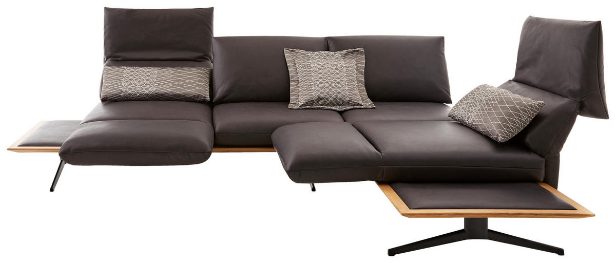 ECKSOFA Braun Echtleder  - Schwarz/Braun, Design, Leder/Holz (282/205cm) - Dieter Knoll