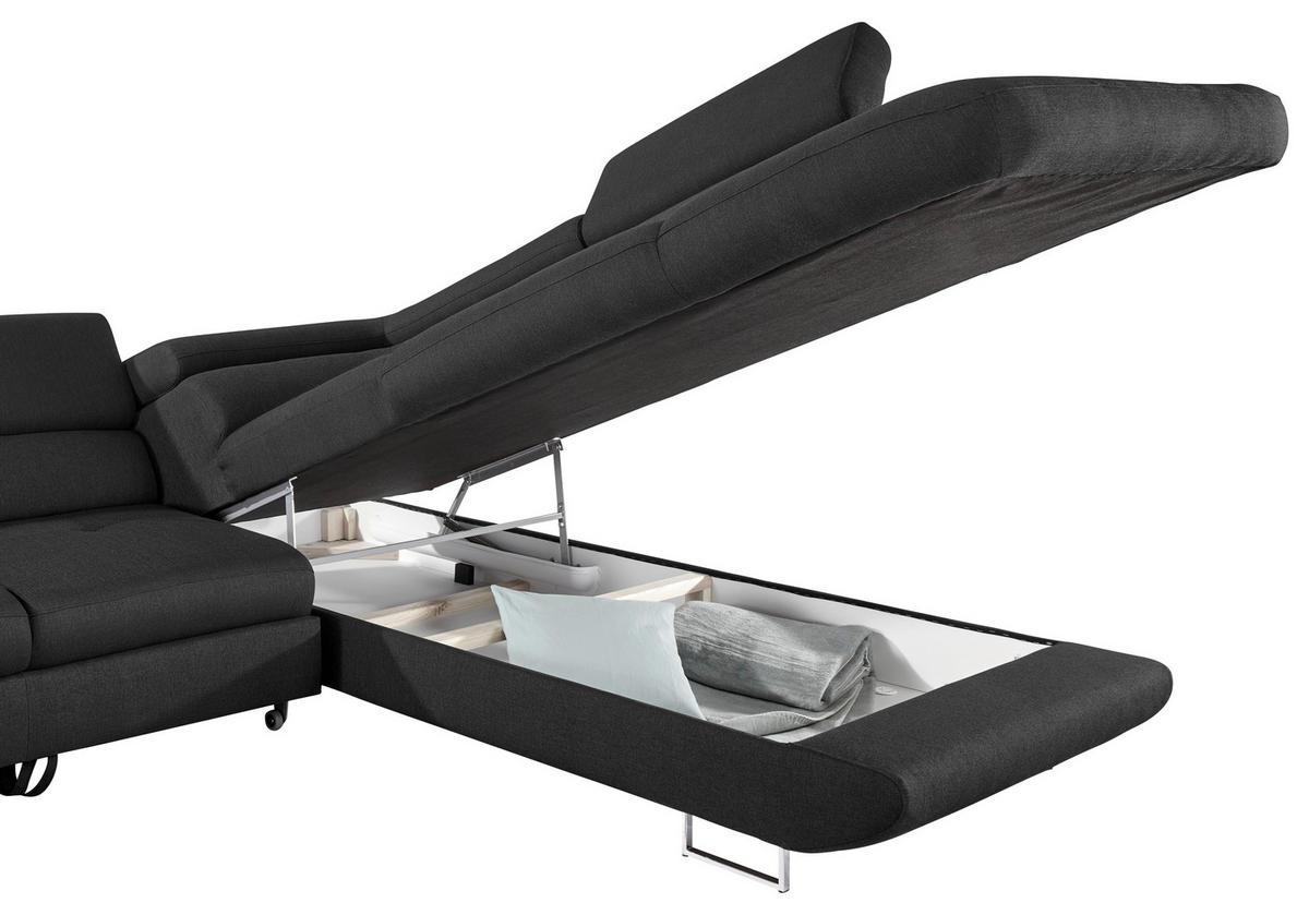 ECKSOFA in Webstoff Schwarz  - Schwarz, Design, Textil/Metall (280/235cm) - Hom`in