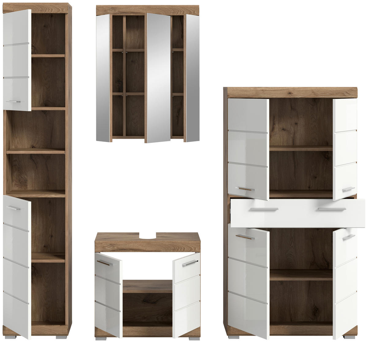BADEZIMMER 4-teilig  in 171 cm  - Chromfarben/Eichefarben, MODERN, Glas/Holzwerkstoff (171cm) - MID.YOU